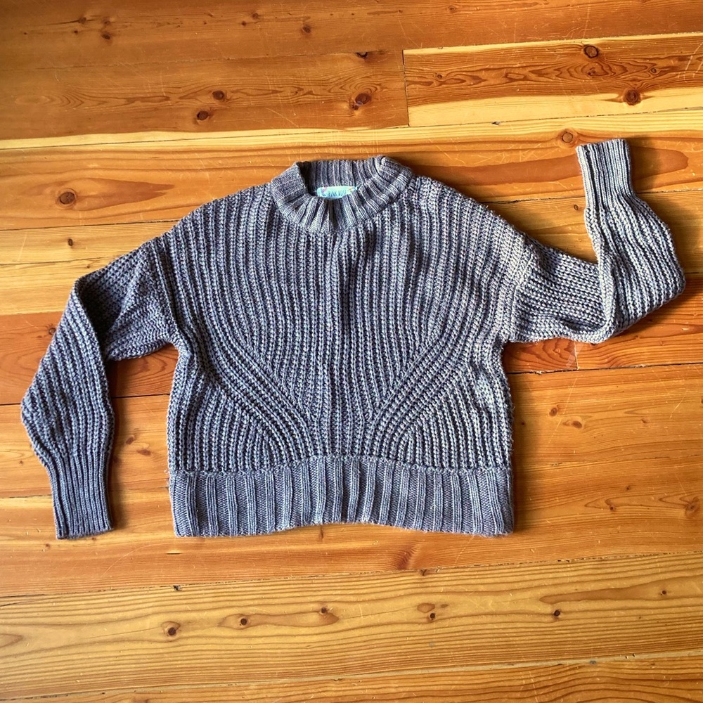 Gray Ribbed Knitted Women's Sweater